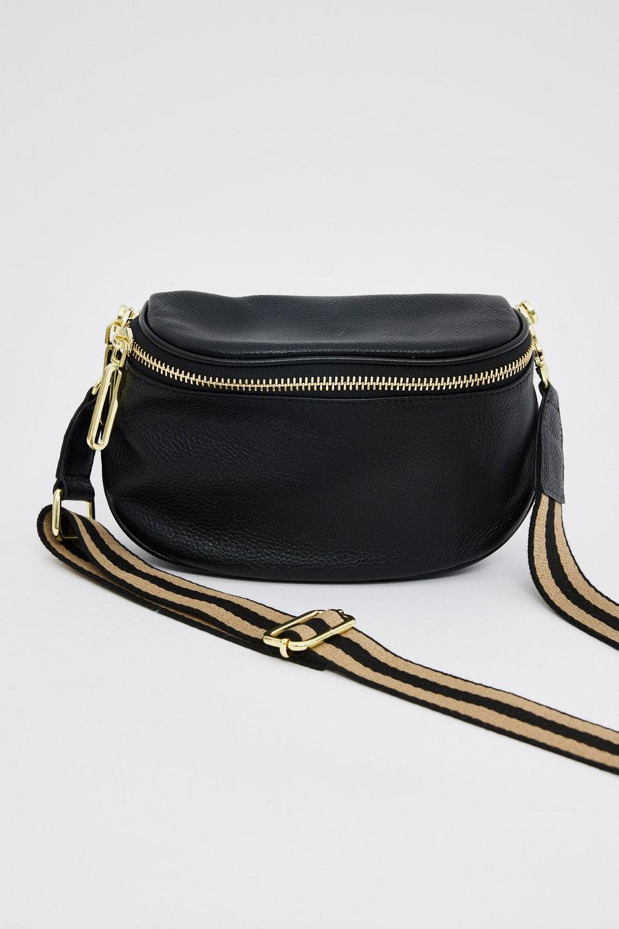 Kensington Bag - Black + Tan Stripe Strap