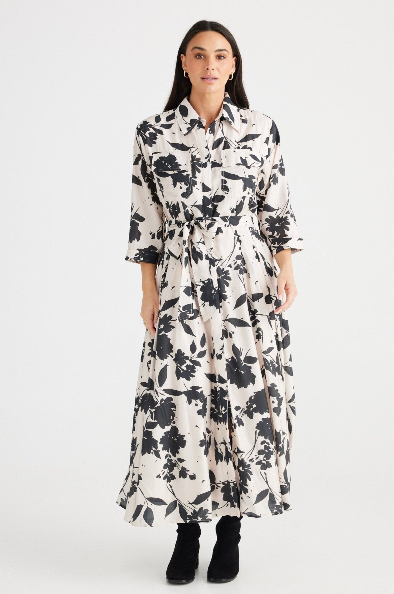 Rossellini 3/4 Sleeve Dress - Shadow Bloom - Brave+True