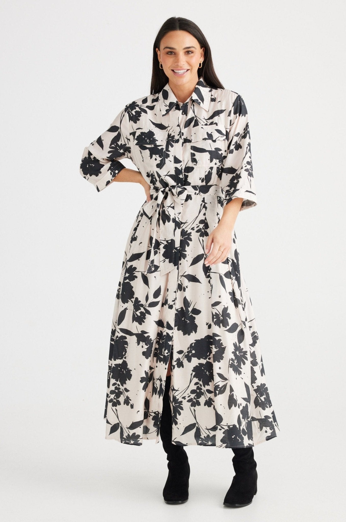 Rossellini 3/4 Sleeve Dress - Shadow Bloom - Brave+True