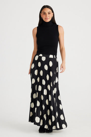 Alias Pleated Skirt - Black W Ivory Spot - Brave+True
