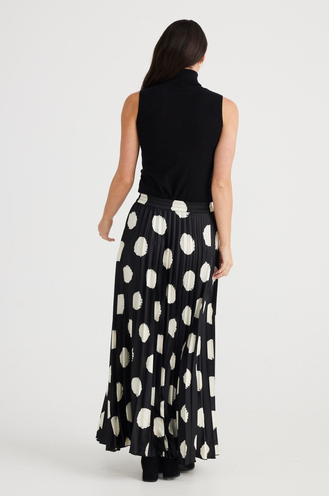 Alias Pleated Skirt - Black W Ivory Spot - Brave+True