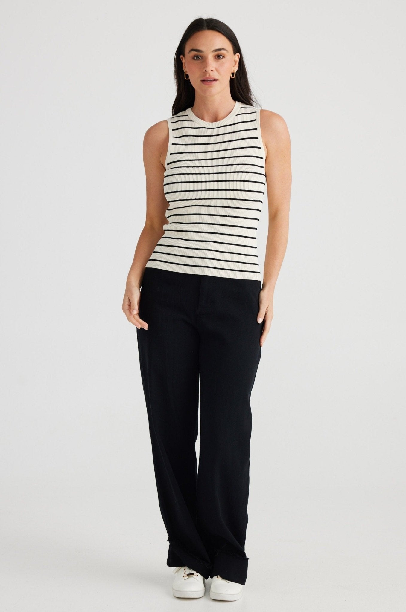 Tori Thin Stripe Tank - Cream W Black Stripe - Brave+True