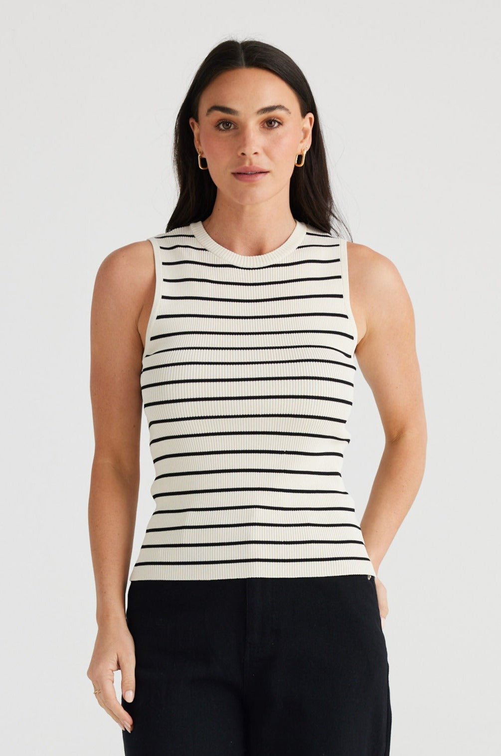 Tori Thin Stripe Tank - Cream W Black Stripe - Brave+True