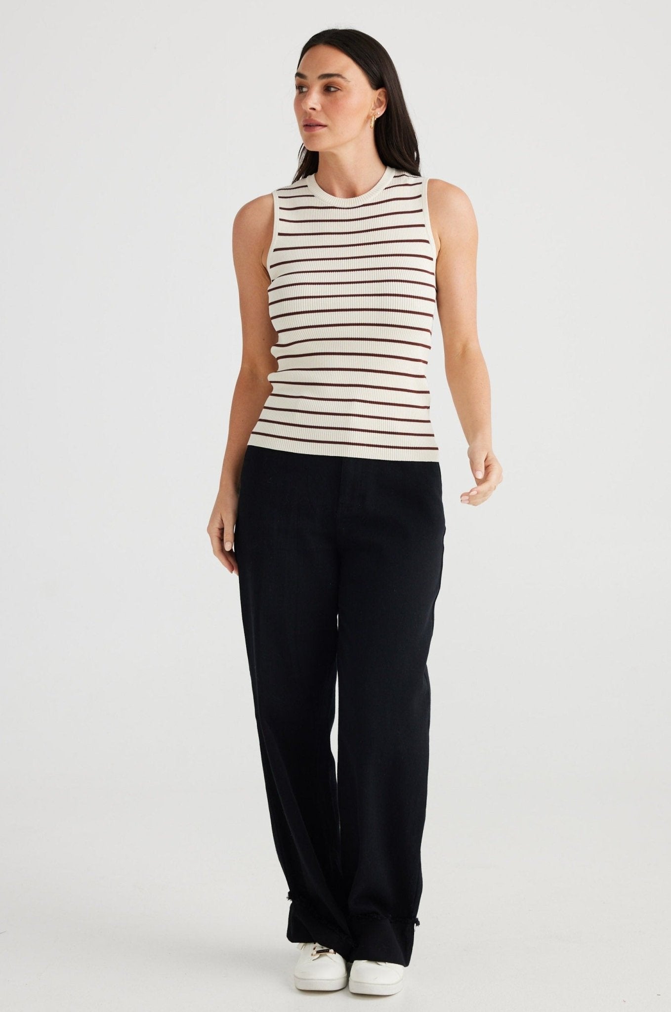 Tori Thin Stripe Tank - Cream W Cocoa Stripe - Brave+True