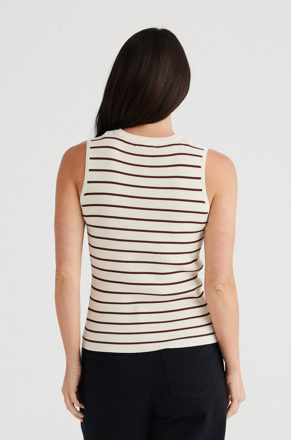 Tori Thin Stripe Tank - Cream W Cocoa Stripe - Brave+True