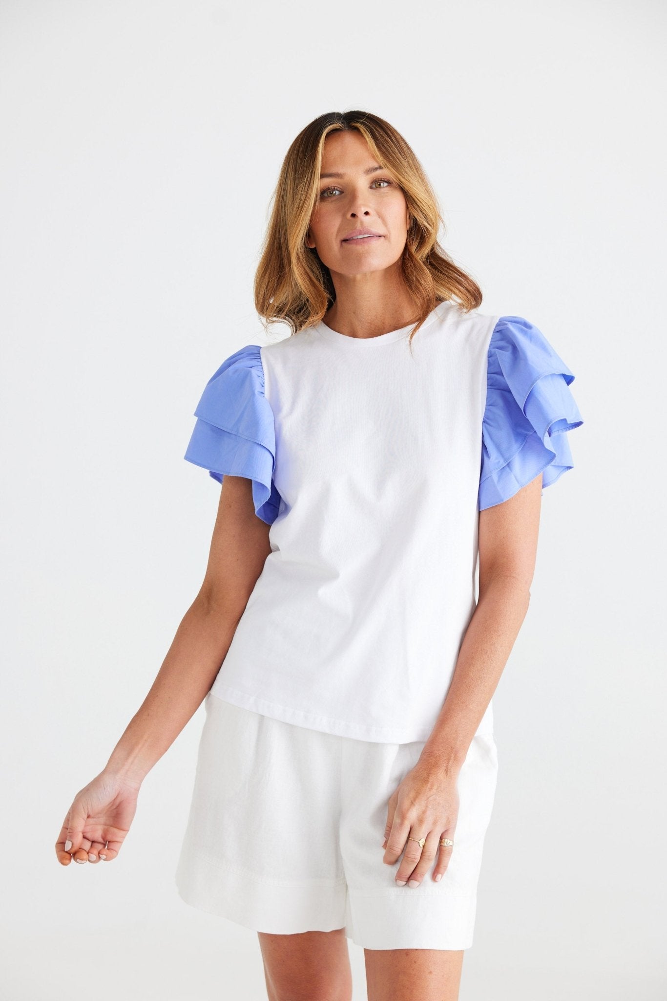 Gigi Tshirt - White + Periwinkle - Brave+True